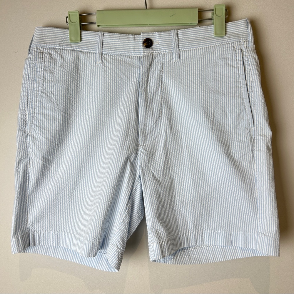 J Crew Seersucker Light Blue Striped Shorts Women’s Waist 28 Inseam 7